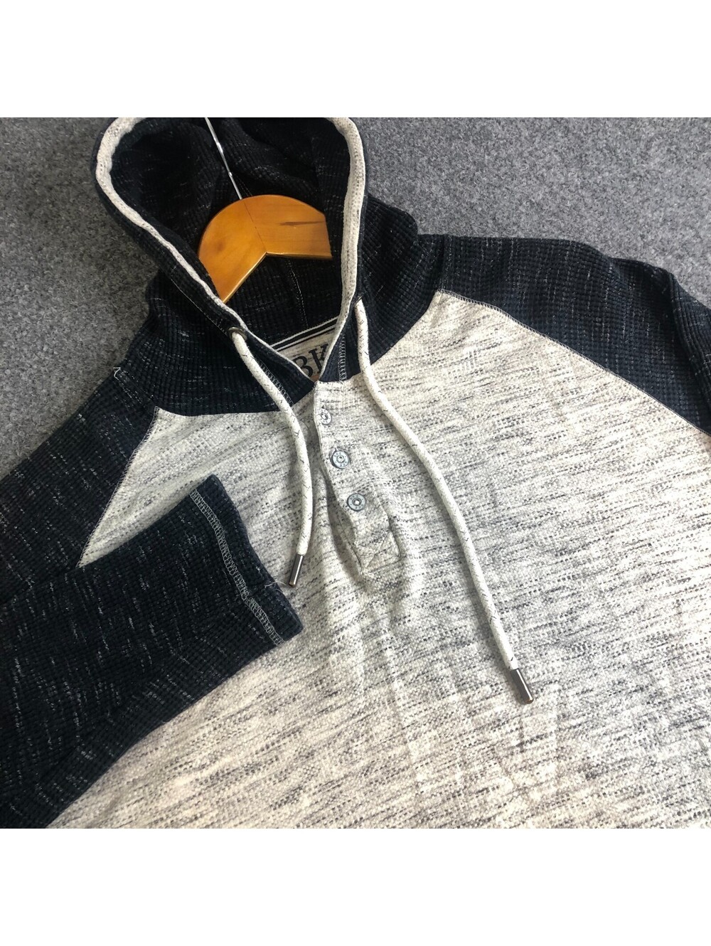BKE Buckle Hoodie Shirt Mens XL Gray Thermal Waffle Knit Hooded Drawstring Knit